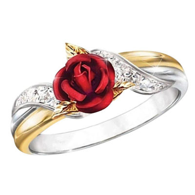 แหวนพลอยเทียมสีแดง3D แหวนเงินผสมสำหรับผู้หญิงของขวัญเครื่องประดับเงาแฟชั่นแบบเรียบง่ายสำหรับงานเลี้ยงครบรอบแต่งงาน