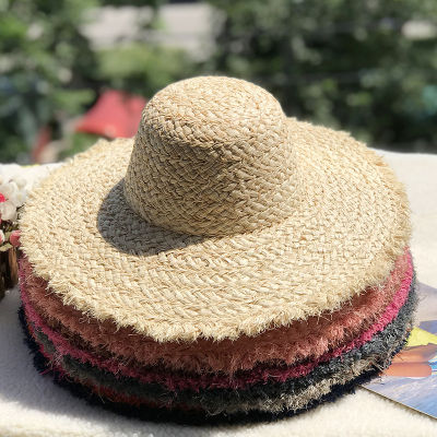 Natural Raffia Hat ครีมกันแดดหมวกปีกกว้างหมวกชายหาด DIY หมวกปีกกว้าง Burr Color Bowler