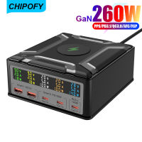 Chipofy USB PD3.1 260W แท่นชาร์จ C พร้อมจอแสดงผล LCD 5-Port PD 140W 100W PPS 45W ซูเปอร์ที่ชาร์จความเร็วสูงเพาเวอร์อะแดปเตอร์สำหรับ MacBook โปร iPhone Samsung