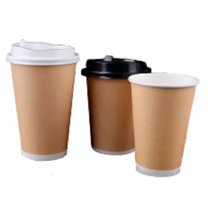 BROWN PAPER COFFEE CUP 8oz 12oz 16oz (50 PCS PACK) ASSORTED LID WHITE