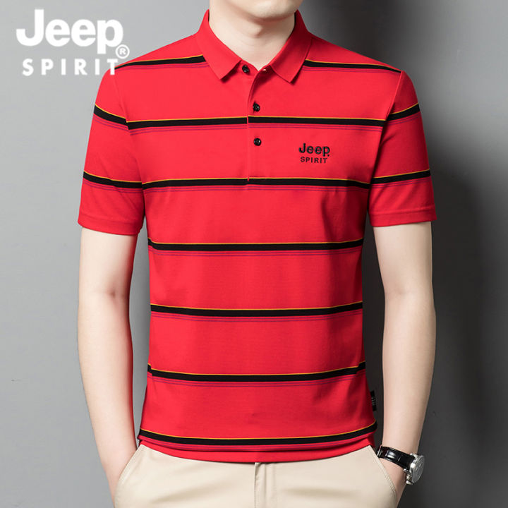 jeep-spirit-mens-polo-shirt-oversize-summer-new-cotton-short-sleeve-stripe-t-shirt-thin-breathable-loose-stripe-short-sleeve-embroidery-polo-shirt