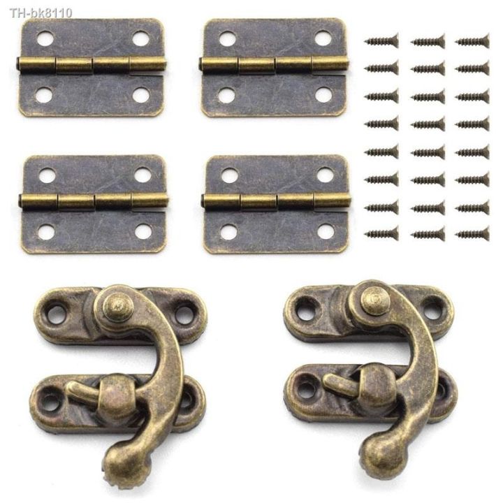 4pcs-retro-small-box-hinges-and-2-sets-antique-right-latch-hook-hasp-wood-jewelry-box-hasp-catch-decoration-for-cabinet-box