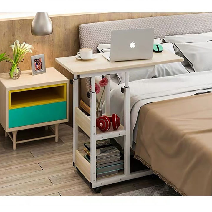 โต๊ะคอมข้างเตียงแบบมีชั้นวาง-โต๊ะคอมพิวเตอร์-ปรับระดับได้-มีล้อ-60x40-cm-เลื่อนทำงานบนที่นอนได้สะดวก-อ่านให้ละเอียดก่อนสั่ง