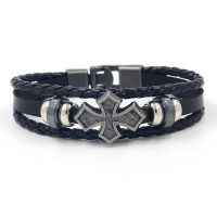 Vintage Multi-layer Leather Woven Cross Bracelet Charming Mens Bracelet New Fashion Hip-hop Punk Accessories Jewelry Wholesale Charms and Charm Brace