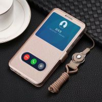 Business Double View Window Flip PU Leather Case POCO M4 M3 Redmi Note 10 11 Pro Plus Mi 11T Lanyard Cover Magnetic Buckle Case