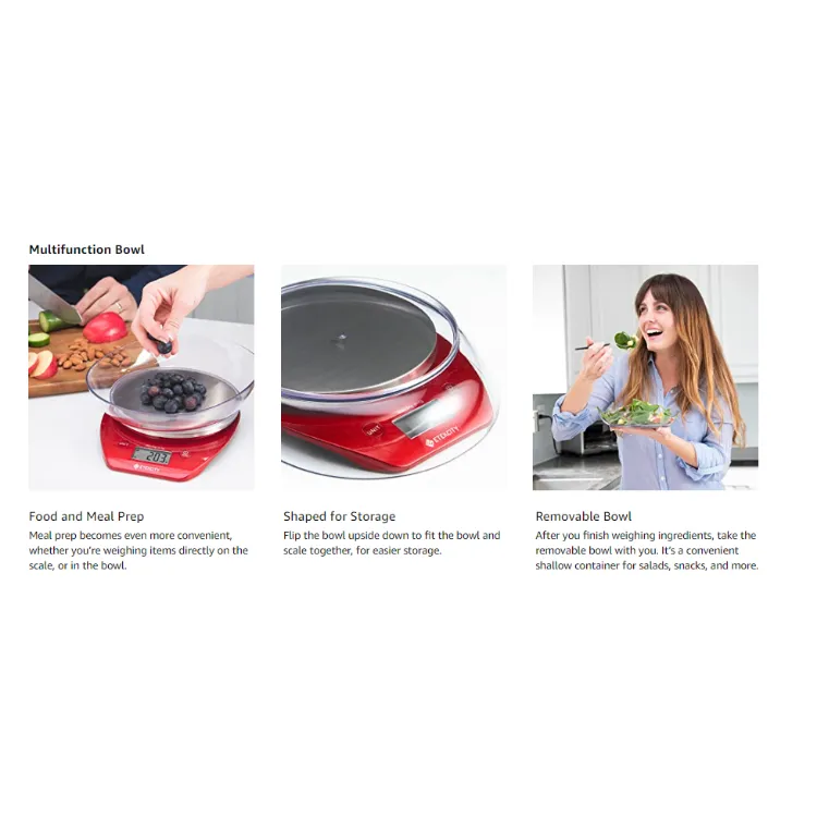 Etekcity Ek5150 Kitchen Food Scale with Removable Bowl (Red)