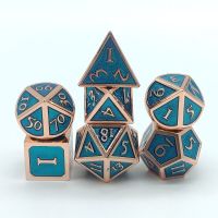 【✆】 ชุดลูกเต๋าโลหะสังกะสีอัลลอยสีฟ้าทรง Polyhedron ลูกเต๋า DND สำหรับเล่นเกม MTG เกมกระดานและการเรียนคณิตศาสตร์