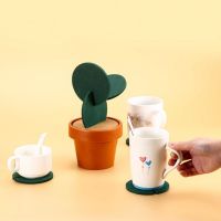 【CC】 1 Set Coasters Cactus Coaster of 6 Pieces with Flowerpot Holder for Drinks Office