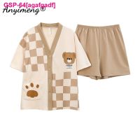 Agafgadf Conjunto De Pijama Estilo Coreano Feminino กางเกงขาสั้น Lapela Roupa Dorpara Menina Quimono อัลตา Qualidade Urso Bonalgito Odão Verão