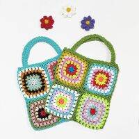 NEW White Granny Square Handmade Crochet Bag Colorful Flowers Shoulder Bag Vintage Style Tote Bag Romantic Handbags DIY Kintting