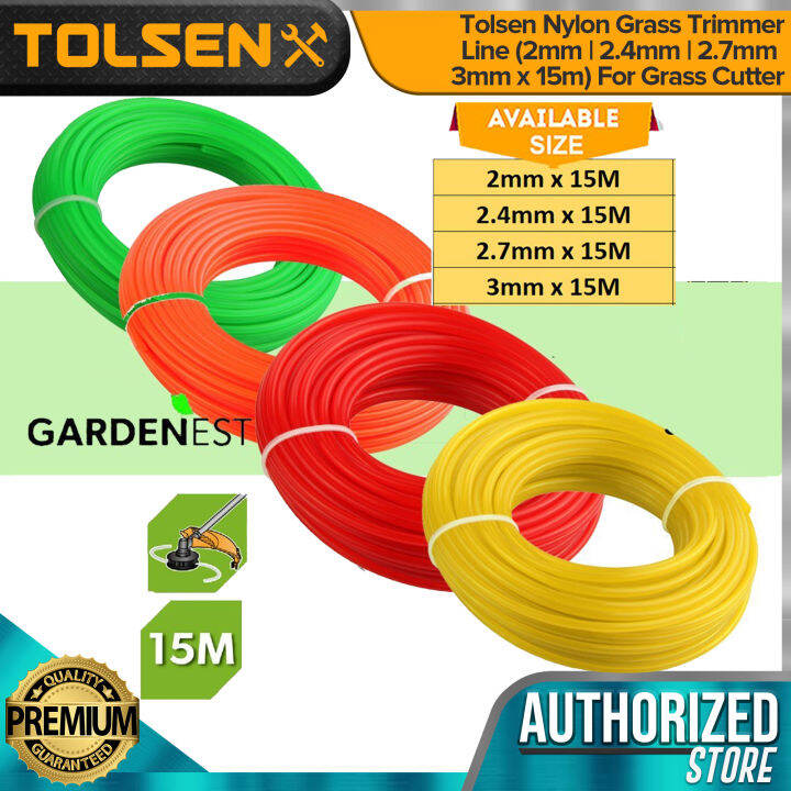 Tolsen Nylon Grass Trimmer Line (2mm 2.4mm 2.7mm 3mm x 15m) For