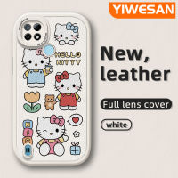 YIWESAN เคสสำหรับ Realme C21 C21Y เคส C25Y ลายการ์ตูนแมวน่ารักพร้อมดอกไม้ดีไซน์ใหม่เคสโทรศัพท์หนังนิ่มคลุมทั้งหมดปกป้องกล้องเคสขอบสีกันกระแทกเคสนิ่ม