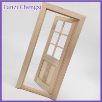 Fanzi ของเล่นโมเดลเครื่องประดับ DIY ไม่ทาสีประตูไม้1/2บ้านตุ๊กตา12