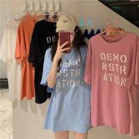 เสื้อยืด Oversize แขนสั้น สกรีนDEMOสีสดใส สไตล์เกาหลีน่ารัก เนื้อผ้านิ่มฟรีไซส์อก 32-38 ใส่ได้มี5สี