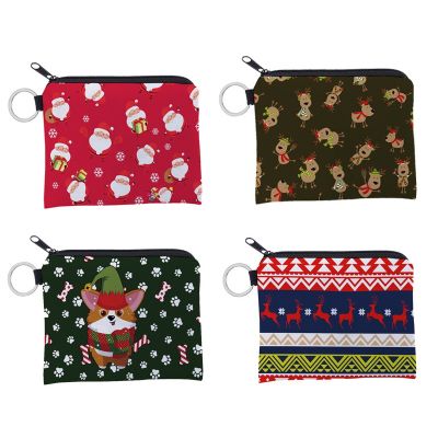 Christmas Mini Wallet Cartoon Coin Purse Pouch Zipper Money Key Earphone Line Coin Purse Card Holder Storage Case Card Holder