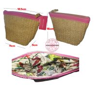 ของแท้ กระเป๋าใส่เครื่องสำอาง สิ่งของ แบบสาน ESTEE LAUDER Woven Rattan Hot Pink Pouch