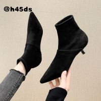 Womens Shoes 2022 New Pointy Short Boots Womens Autumn and Winter Elastic Thin Ankle Boots Low Heel Boots Womens Thin Heels