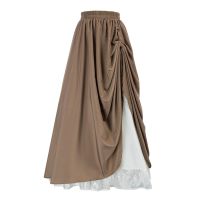 【CC】❇❉  High-waisted Skirts Medieval Elastic Waist Boho Skirt Drawstring A