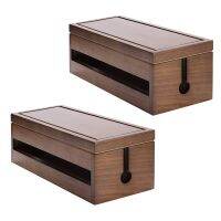 2X Box Wooden Cord Organizer Box for Extension Cord Power Stripe Surge Protector Wire (Coffee Color)