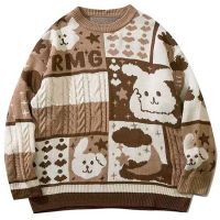 Vintage Cartoon Rabbit Sweater Men Japanese Style Pullovers 2023 Winter New Harajuku Knitwears Loose Oversized Knitted Sweater