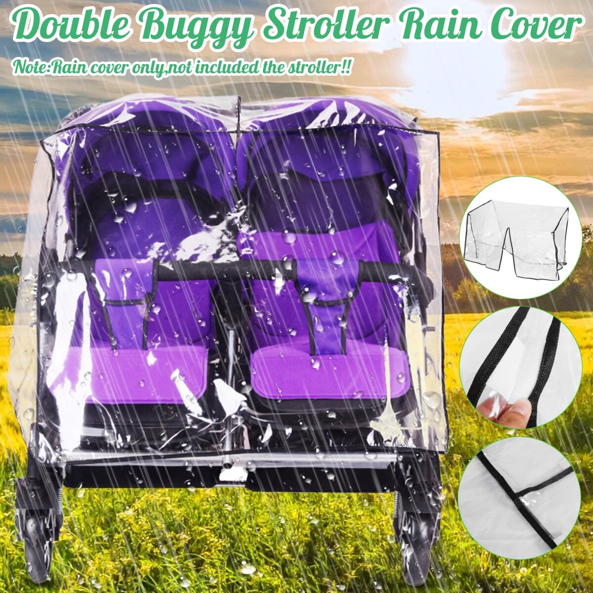 Universal Baby Kid Stroller Double Pushchair Twins Pram Clear Rain Cover Buggy 