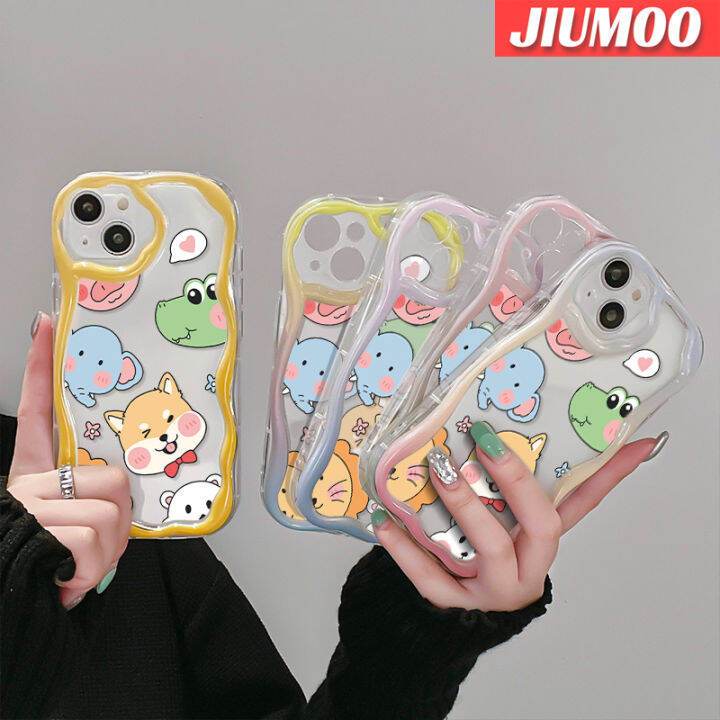 jiumoo-เคสปลอกสำหรับ-samsung-กาแลคซี่-a13-a13-5g-เคส-a14-a04s-ลายการ์ตูนน่ารักรูปช้างลูกสุนัขลายคลื่นเคสใสเนื้อครีมกันกระแทกป้องกันเลนส์กล้องโทรศัพท์กรอบซิลิโคนอ่อนนุ่ม