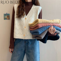 Ruo Bei Xuan เสื้อสเวตเตอร์สไตล์เกาหลีสำหรับผู้หญิง,เสื้อสเวตเตอร์สไตล์ป่าไม้ทรงหลวมเสื้อกั๊กแจ็คเก็ตบางเสื้อแขนกุดผ้าถัก