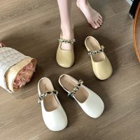 French style restoring ancient ways of soft leather bag first half slippers outside women the summer 2022 new chain flat cool undertakes