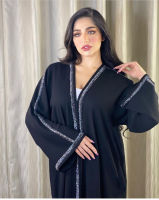 FURUI Black Open Abaya Dress For Muslim Women Islam Clothing Supplier Abaya With Shimmer For Women