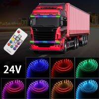 24V Truck Lights Led Strips RGB DRL Brake Warning Driving Lights Bar Car Atmosphere Lamp With Remote Control Auto Exterior Parts