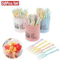 50Pcs/Set Mini Fruit Picks Sweet Candy Color Children Kids Cute Cartoon Handle Snack Dessert Forks Bento