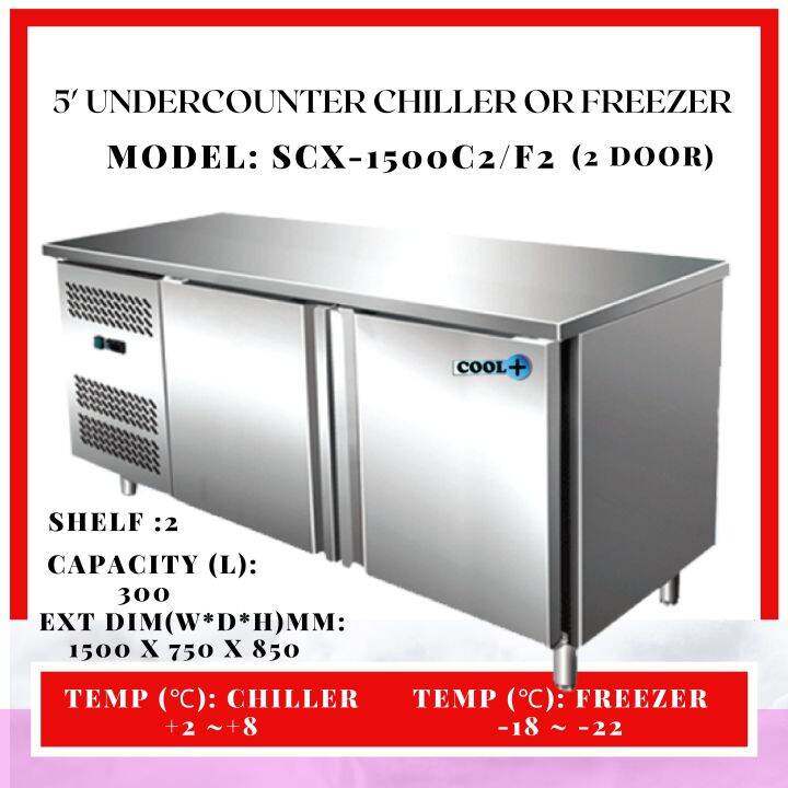 Stainless Steel 5' Undercounter Freezer (2 Door, Blower & Auto defrost