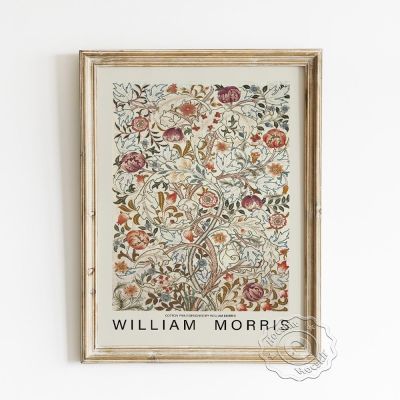 ☂◄☁ โปสเตอร์พิพิธภัณฑ์นิทรรศการวิลเลี่ยม มอร์ริส ภาพพิมพ์การออกแบบลวดลายวอลเปเปอร์ดอกไม้ธรรมชาติ ผ้าประดับบ้านดอกไม้อะแคนทัส