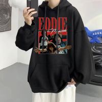 [Qinqin clothing]Eddie Munson Hoodies สีดำผู้ชายผ้าฝ้าย2022กราฟิกพิมพ์ Hooded Sweatshirts แฟชั่นฤดูหนาว Streetwear Unisex Hoodie Tops