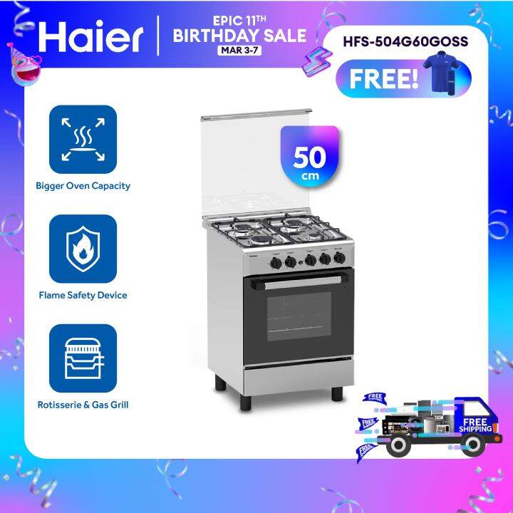 Haier HFS504G60GOSS 50cm Gas Range 4 Burners with 60L Double Burner