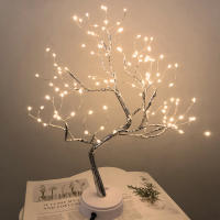 Full Sky Star Golden Leaf Willow Cherry Tree LED Night Light Mini Christmas Tree ทองแดงลวด Garland โคมไฟ Fairy Light สำหรับ Home