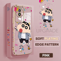 เคส PMP ฟรีสายคล้อง Y02T Y02A เคสสำหรับ Vivo น่ารักลายการ์ตูนดินสอสีชินจังแผ่นเคสโทรศัพท์ขอบสี่เหลี่ยมชุบหรูหราชุบเคสโทรศัพท์นิ่ม