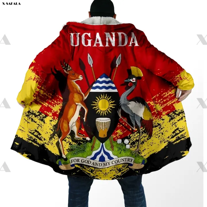 Uganda Country Flag Arms 3D Printed Hoodie Long Duffle Coat Hooded
