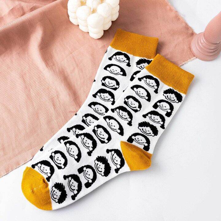 fun-cartoon-personality-creative-funny-tube-socks-for-women-korea-cute-autumn-winter-thick-female-socks