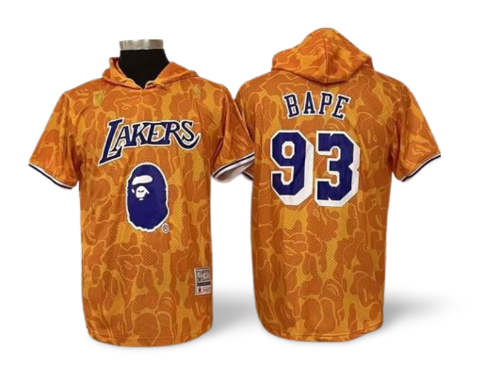 Men's Aape x LA Lakers Yellow Hoodie - Cheap Soccer Jerseys Shop