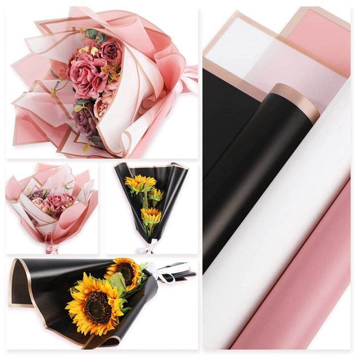 60-floral-wrapping-paper-pink-black-white-waterproof-flower-bouquet-wrapping-paper-with-gold-border