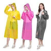 Portable EVA Rain Coats Reusable Rain Poncho with Hood Elastic Cuff Sleeves Raincoat Button Fashion Adult Students Thick EVA