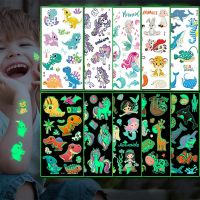 5pc Luminous Tattoo Stickers For Children Glowing Birthday Fun Cartoon Happy Birthday Party Supplies Dinosaur Unicorn Mermaid