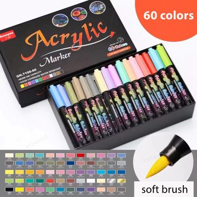 12-60 สีสีอะคริลิคปากกาแปรง Art MARKER Soft TIP ปากกาสำหรับหินเซรามิคแก้วพอร์ซเลนแก้วไม้ผ้าใบภาพวาด-Yrrey