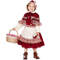 เสื้อผ้าเด็กหนูน้อยหมวกแดง การแสดงละครเวทีวันเด็ก Lolita Soft Girl Style Lattice Little Red Riding Hood Clothes ~