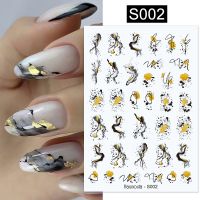 Harunouta Gold Marble 3D Nail Sticker Flower Leaves Line Transfer Slider French Tips Manicures Decals DIY Decoration Paper
