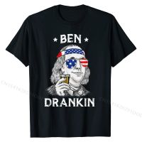 4th ของ July Ben Drankin Benjamin เสื้อยืดผู้ชายผ้าฝ้าย