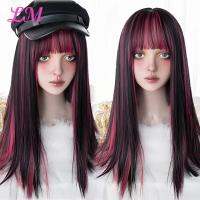 【jw】✷ Mixed with Synthetic Wig With Bangs Wavy red Wigs