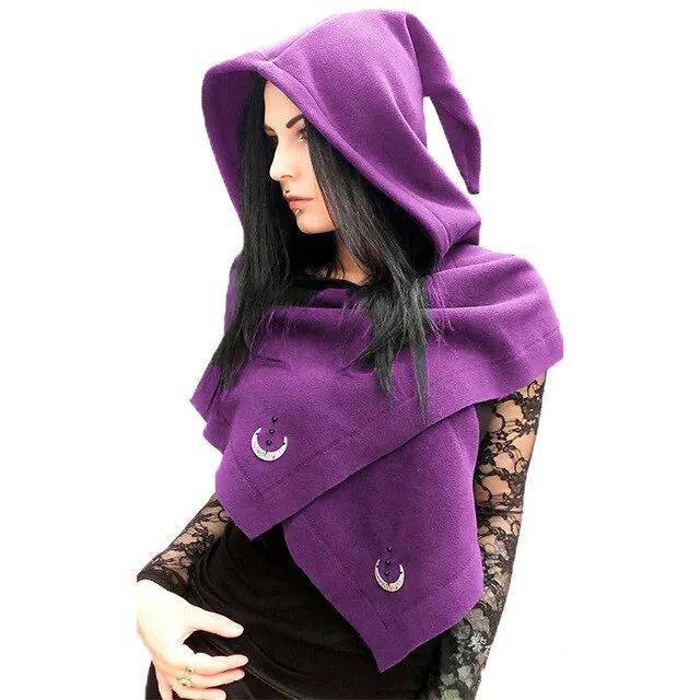 Medieval Cosplay Essories Women Gothic Assassin Hooded Cape Shawl Black