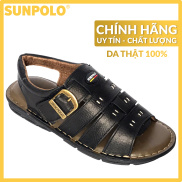 Sandal Nam Da Bò Cao Cấp SUNPOLO SUSDA6D Đen